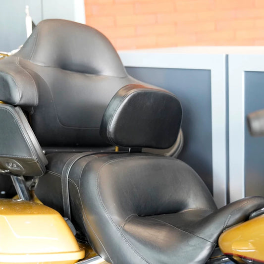 Smooth black touring rider backrest installed