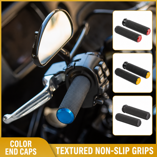 Color end-cap textured non-slip motorcycle grips