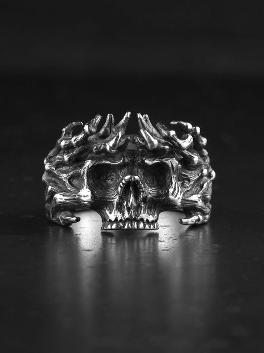 Thorn Crown Skull 925 Sterling Silver Biker Ring - view 1