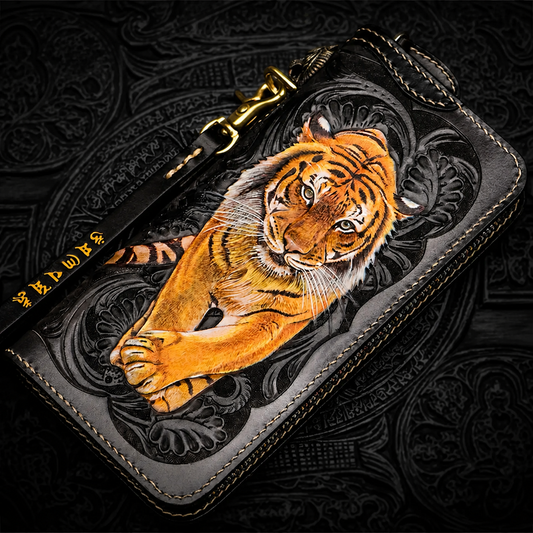 hand-carved tiger leather biker wallet tiger leather biker wallet 1