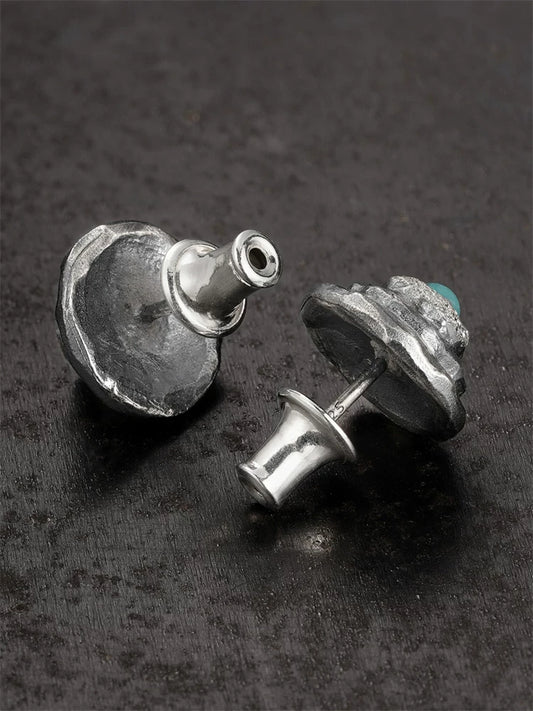 Natural Turquoise Sterling Silver Biker Stud Earring detail view 2