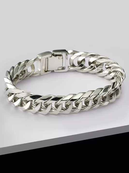 polished 925 sterling silver twelve cut curb chain bracelet