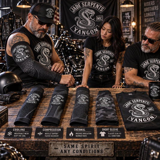Cooling compression thermal and short motorcycle club sleeve options