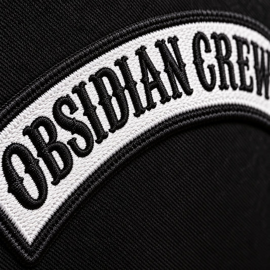 Clear embroidered lettering on a custom motorcycle club rocker patch.
