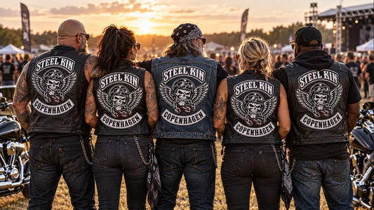 Matching motorcycle club back patches for chapter and member repeat orders.