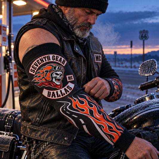 Thermal motorcycle club arm sleeve for cool-weather riding