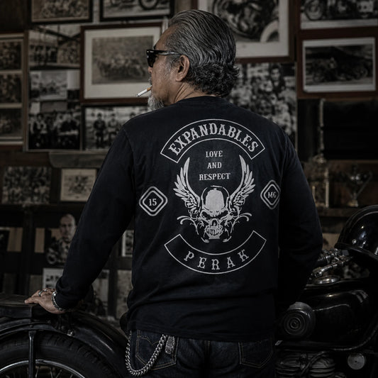 Heritage motorcycle club long-sleeve shirt featuring a coordinated founding-year treatment.