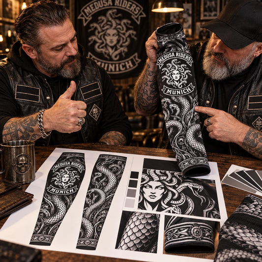 Club officer approving a full-coverage custom arm sleeve design proof