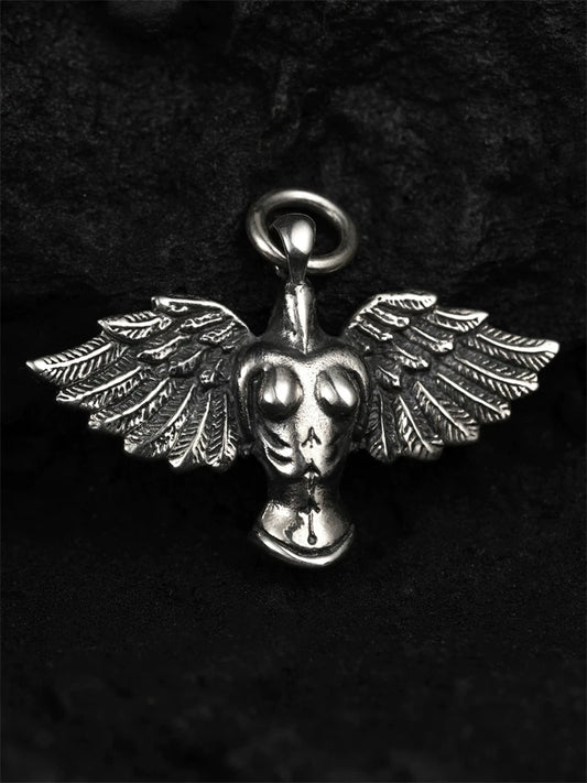 Front view of victory angel sterling silver biker pendant