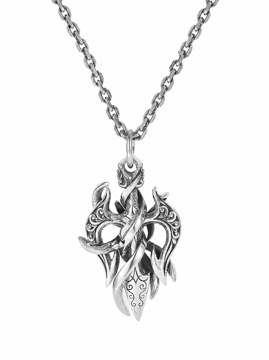 Wrapped trident sterling silver biker pendant with chain