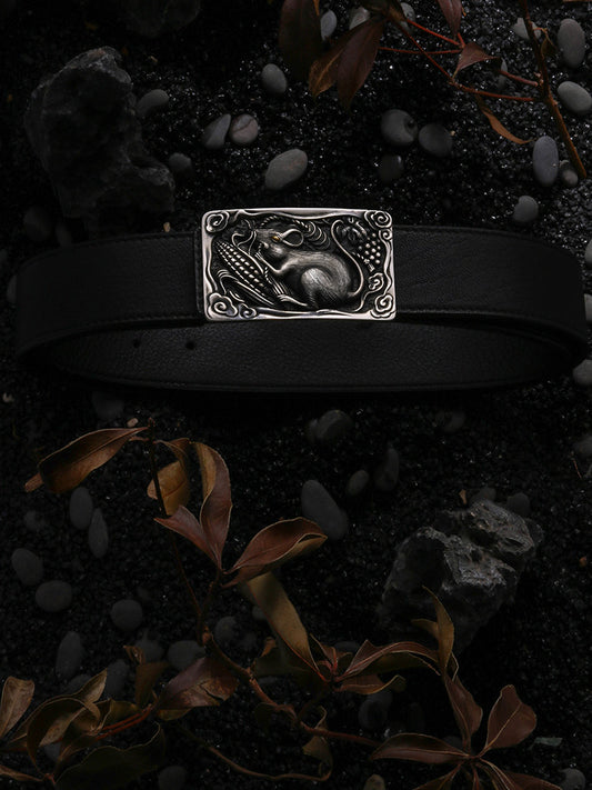 Zodiac Golden Rat Silver Deerskin Biker Belt — product view
