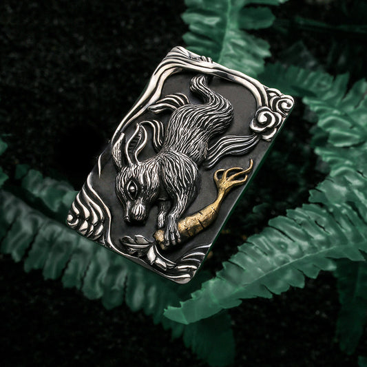 Zodiac Rabbit Silver Ostrich Leather Biker Belt — product view