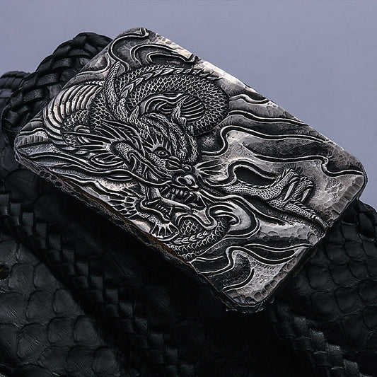 Zodiac Snake Silver Python Leather Biker Belt — product view