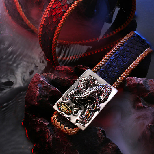 Zodiac Snake Silver Snake Leather Biker Belt — product view