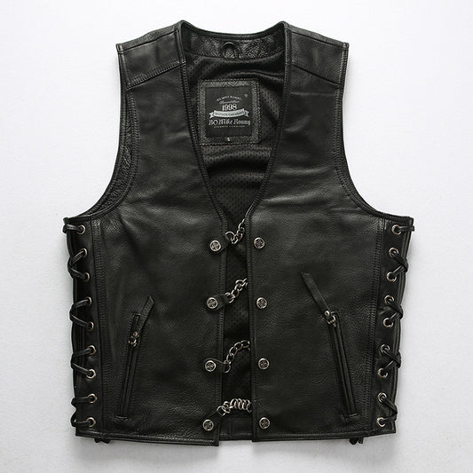 Men's Leather Motorcycle Concealed Gun Pockets Biker Club Vest - bikerclubshop