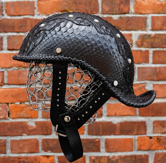 Half helmet Custom python leather helmet, handcrafted 01