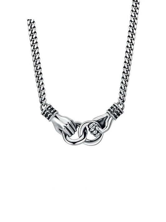 Handshake double-ring Cuban sterling-silver biker necklace featured in a necklace-types guide