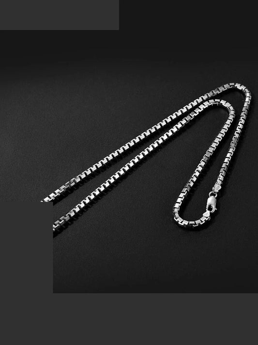 Sterling silver biker necklace featured in a chain width guide