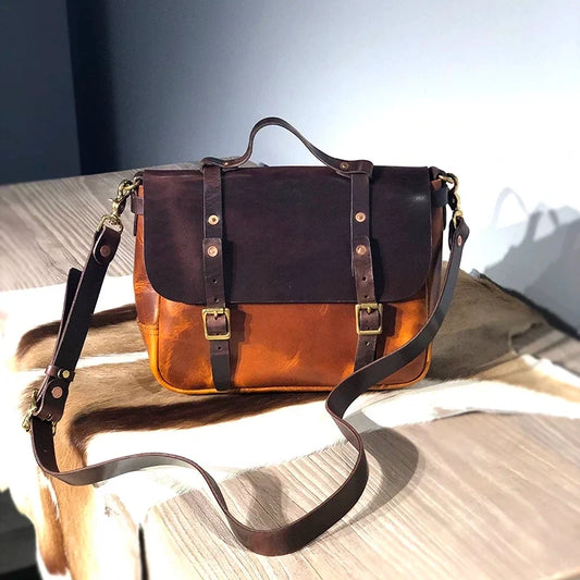 Structured vegetable-tanned leather messenger bag featured in a buying-mistakes guide