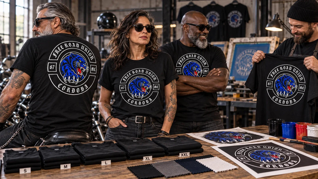 Free Road Union riders review featured materials for Biker T-Shirts: Fit, Fabric and Club Artwork Guide.