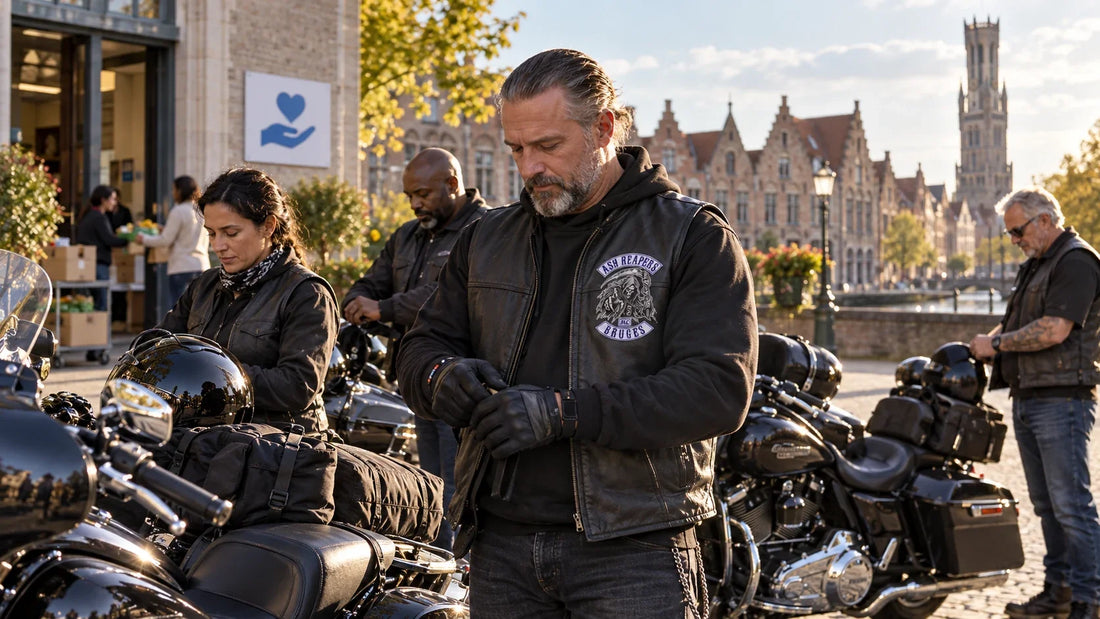 Ash Reapers editorial scene illustrating military motorcycle clubs, veteran community, service projects, membership diversity, public sources, mental-health sensitivity and avoiding universal claims: featured.