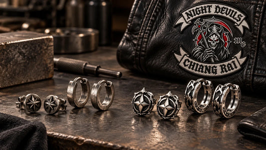 Night Devils editorial scene illustrating budget versus premium biker earrings, materials, finish, closure quality, dimensions, weight, warranties and care: featured.