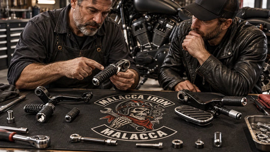 Malacca Iron editorial scene illustrating motorcycle foot control fitment, comfort, construction and riding use case: featured.