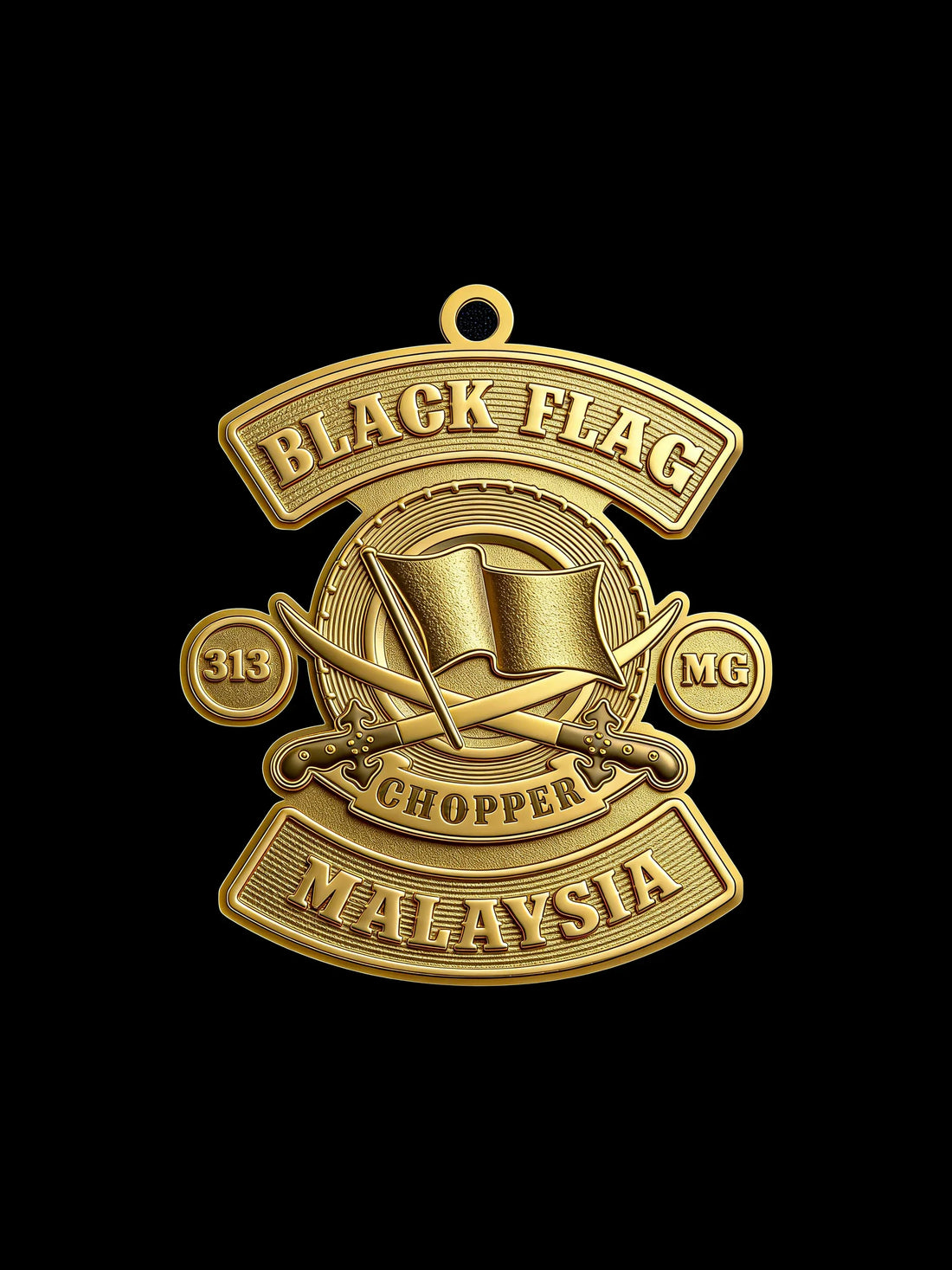 Custom club flag pendant front view for motorcycle chapter logo conversion