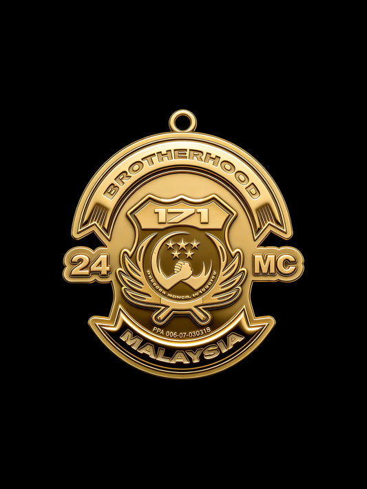 Motorcycle club memorial ride pendant crescent star reference