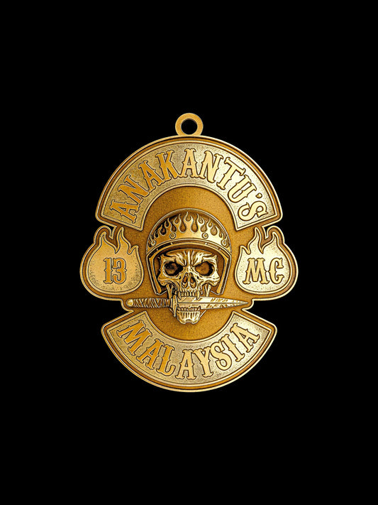Motorcycle club officer transition gift crowned skull pendant reference