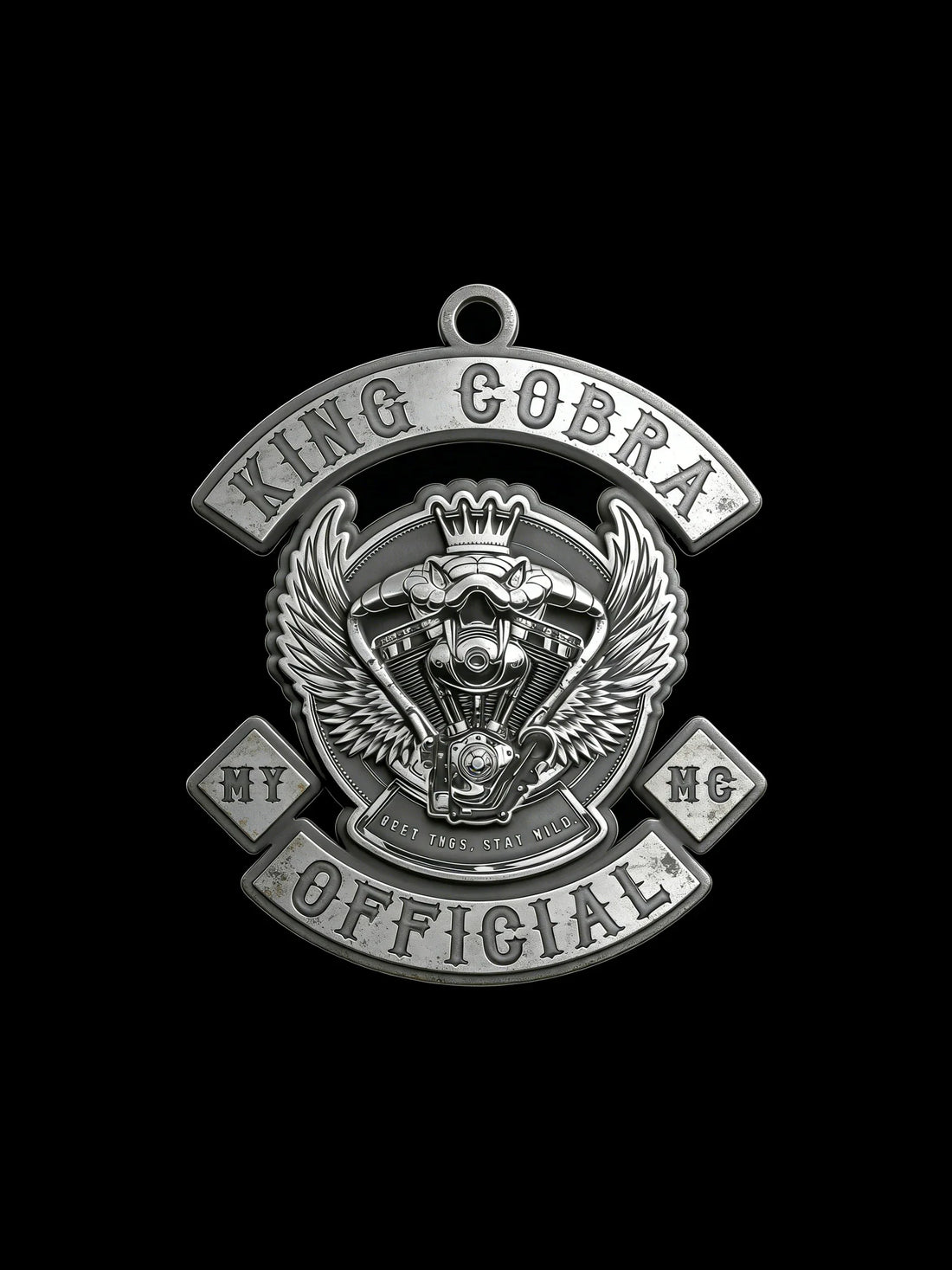 Custom crowned cobra motorcycle club pendant front view