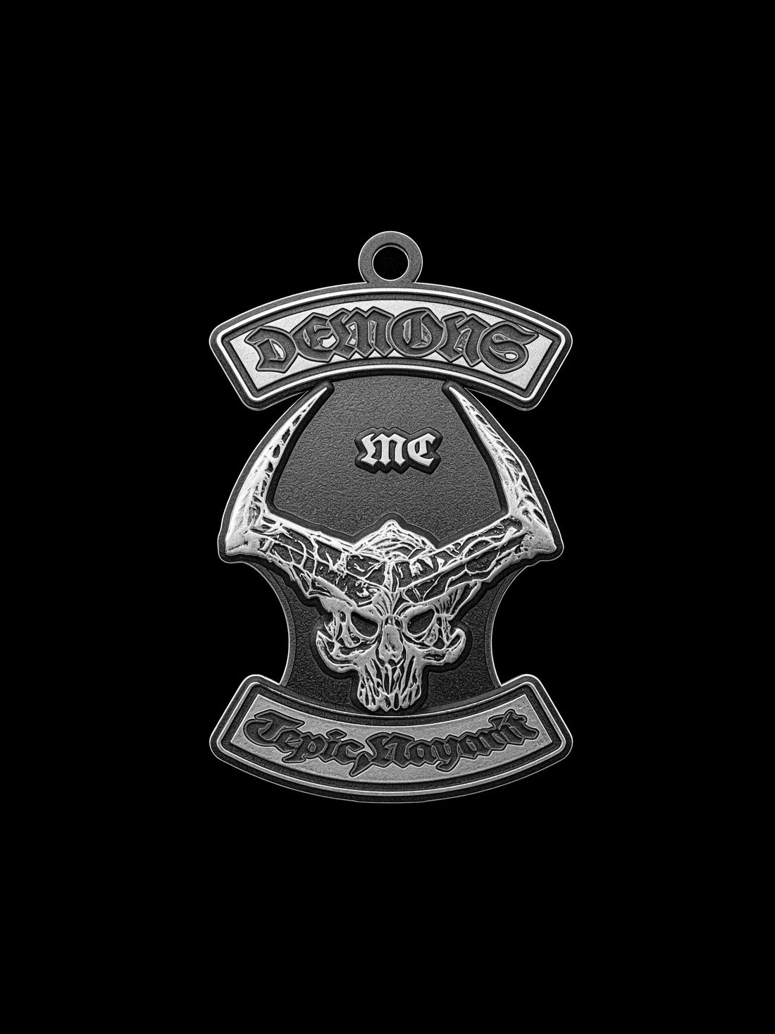 Horned skull biker pendant meaning front-view reference