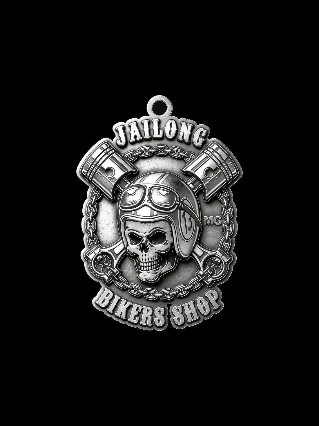 Motorcycle club mechanic mentor appreciation skull piston pendant reference