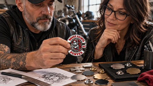 Rogue Saints editorial scene illustrating custom club pin and badge buying, intended use, quantities, dimensions, approved artwork, samples, schedule and distribution: featured.
