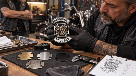 Roaming Wheels editorial scene illustrating club badge design, artwork simplification, proofing, attachment choice, edge quality and authorization: featured.