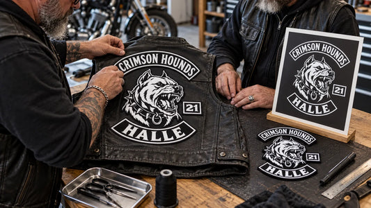 Crimson Hounds riders review featured materials for Motorcycle Club Patches: Identity, Quality and Permission.