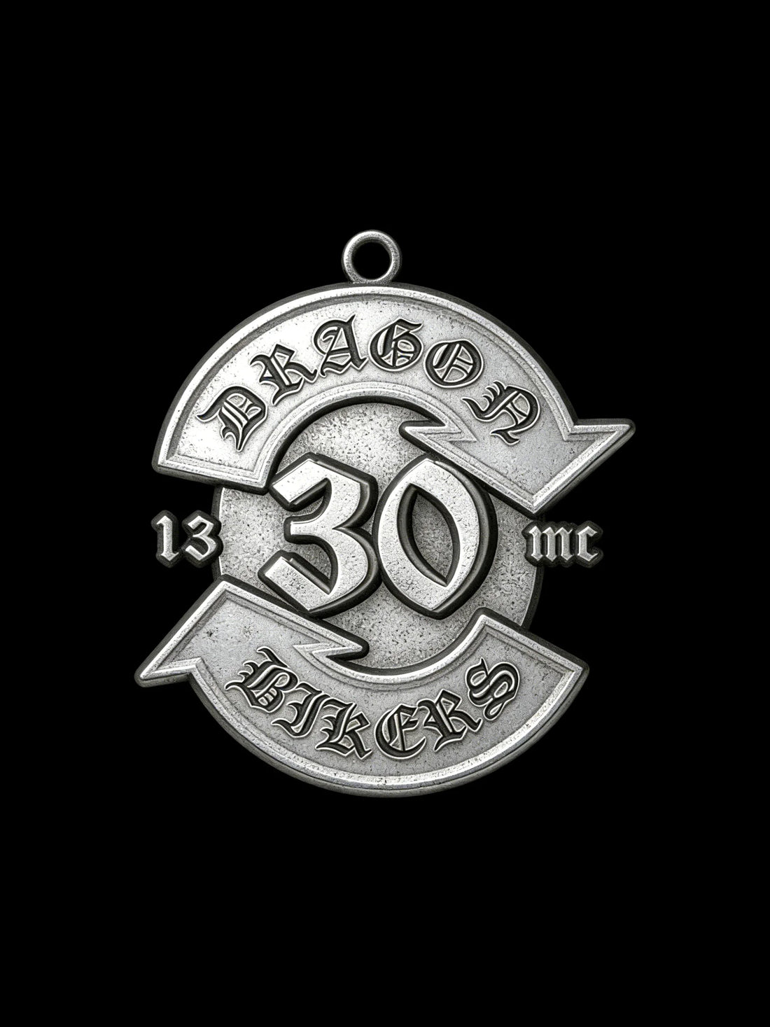 Custom motorcycle club milestone number pendant front view