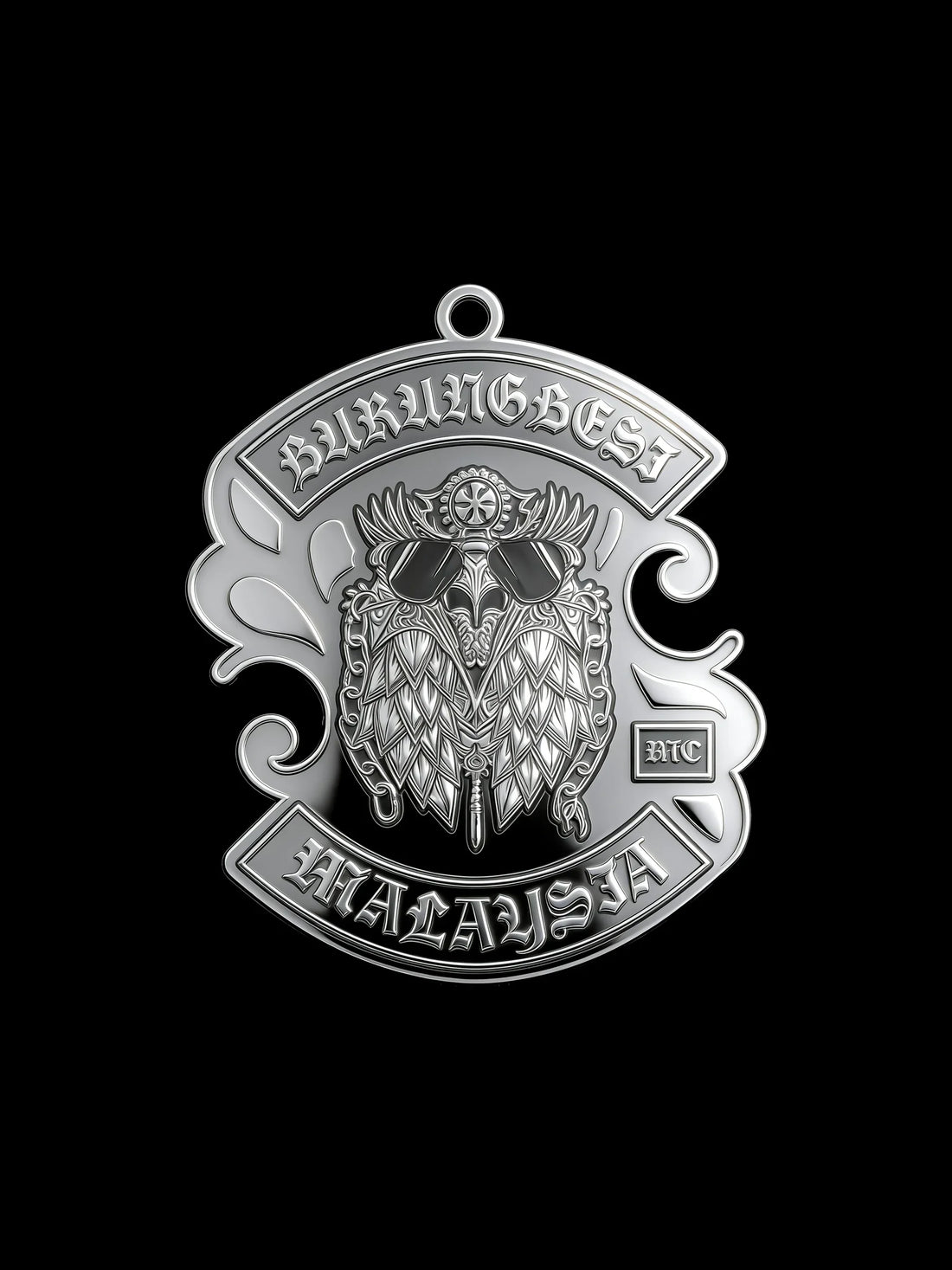 Owl warrior biker pendant front view for motorcycle club engraving layout ideas
