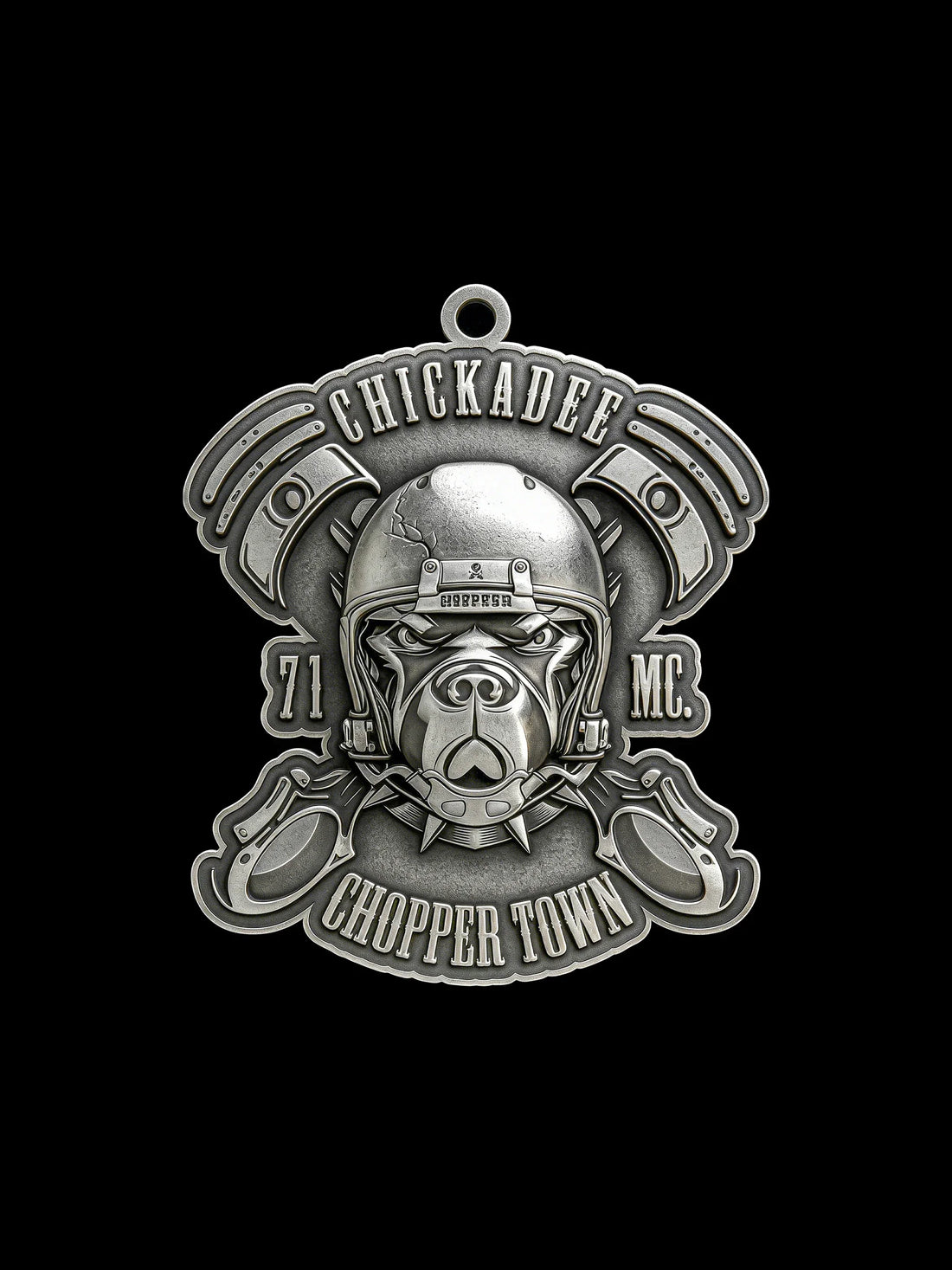 Piston helmet biker pendant meaning front-view reference