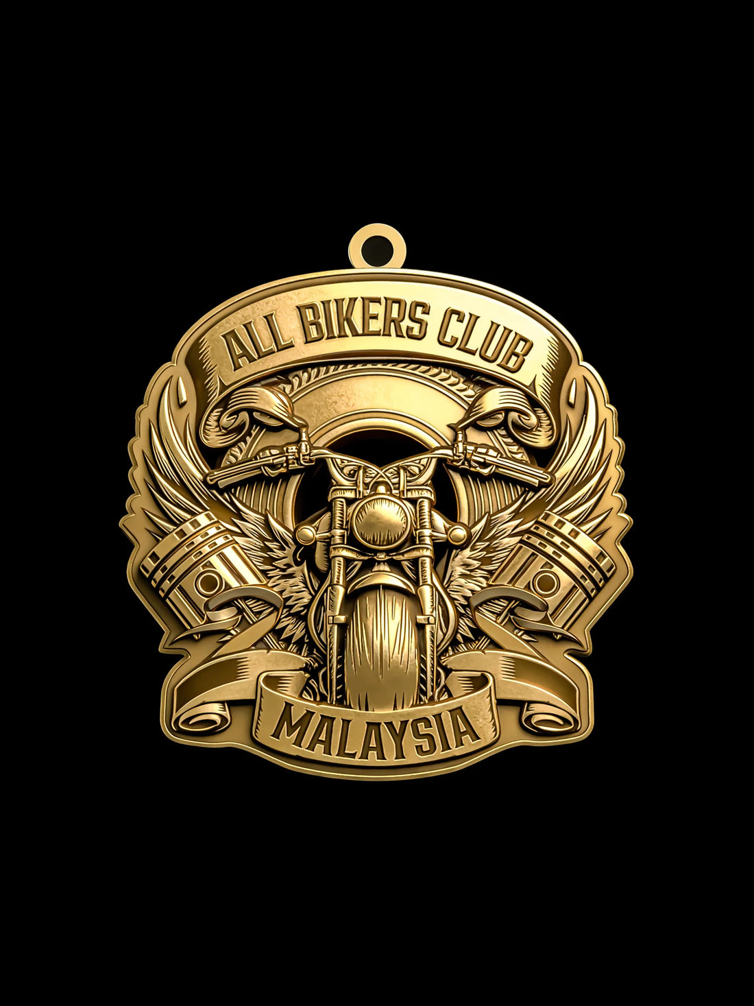 V-twin engine pendant front view for motorcycle club member gift planning