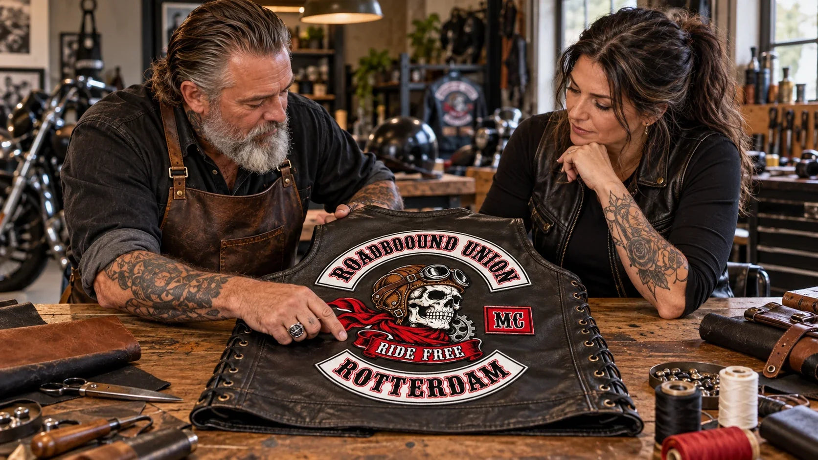 Roadbound Union editorial scene illustrating biker cuts and vest etiquette: featured.