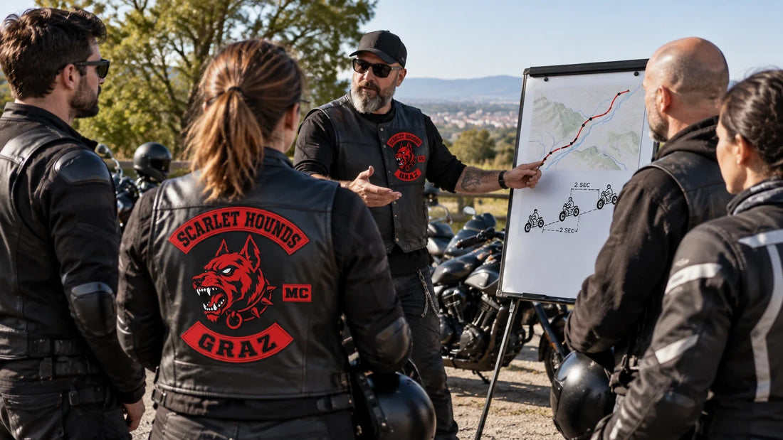 Scarlet Hounds riders review featured materials for Beginner Motorcycle Club Activities: Rides, Training and Service.