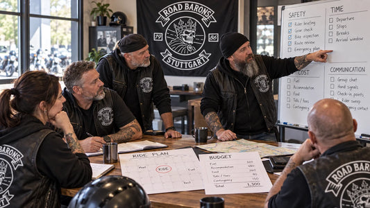 Road Barons riders review featured materials for Motorcycle Club Challenges: Safety, Time, Costs and Communication.