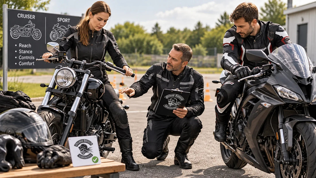 Storm Skulls editorial scene illustrating how beginning riders can compare cruiser-style and sport motorcycles by fit, weight, controls, power delivery, training and total ownership needs: featured.