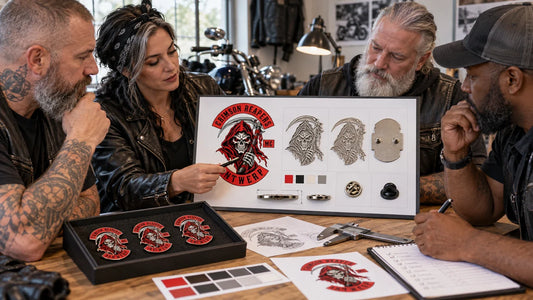 Crimson Reapers riders review featured materials for Hard Enamel Pins: Artwork, Finish and Ordering Guide.