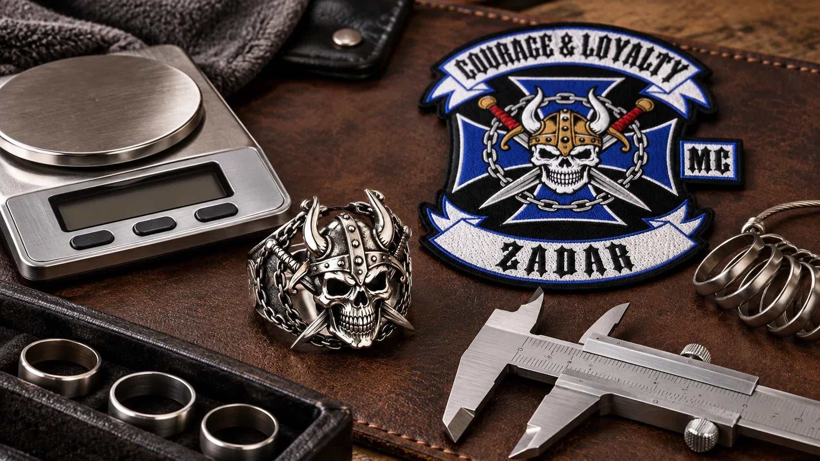 Courage Loyalty editorial scene illustrating skull ring weight, balance, sizing, finger comfort, hand movement, material and practical wear checks: featured.
