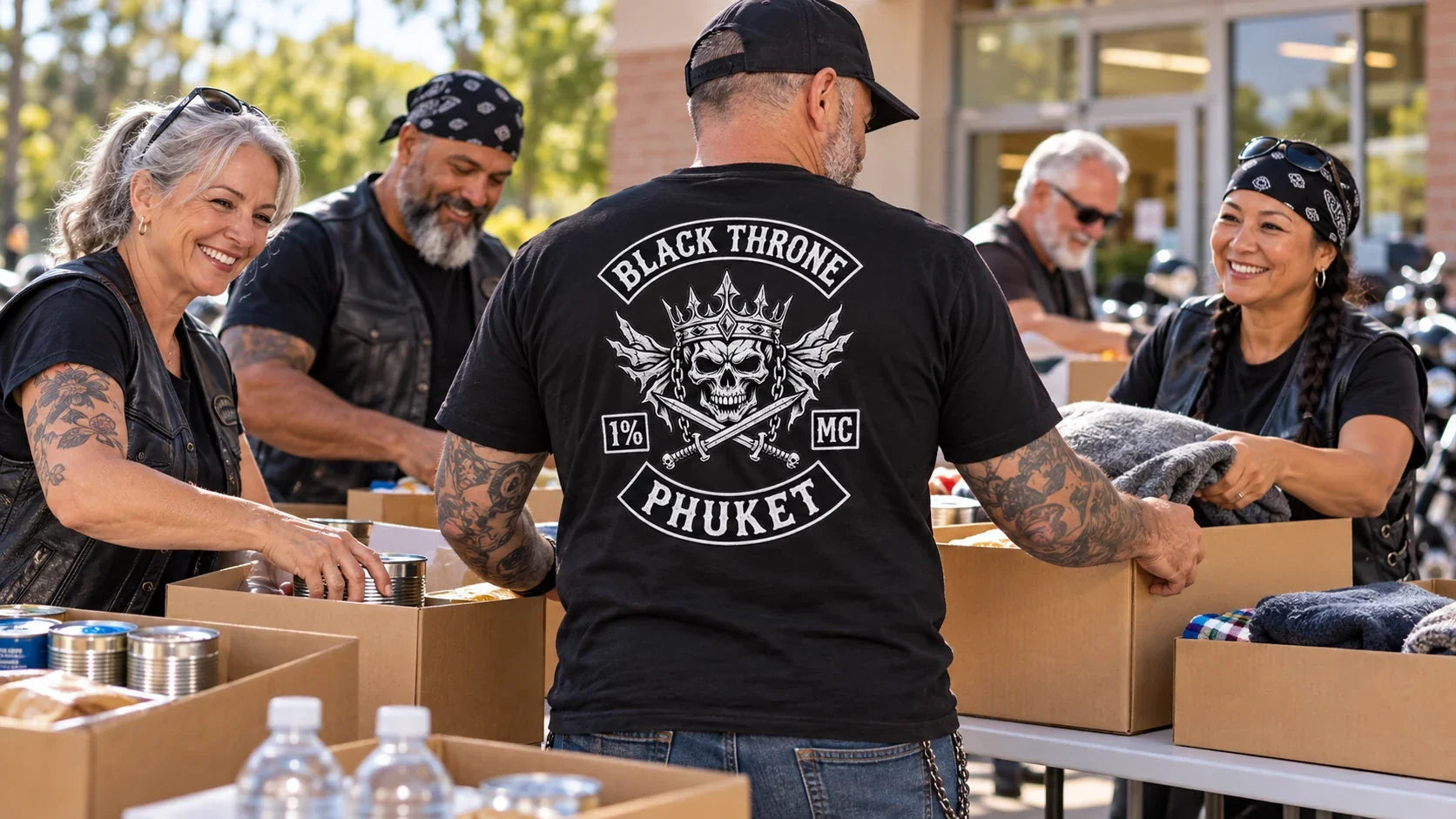 Black Throne editorial scene illustrating responsible motorcycle club community service planning, partnerships and transparent reporting: featured.