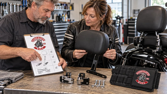 Harbor Reapers editorial scene illustrating motorcycle backrest compatibility by exact bike identity, seat and fender configuration, mounting points, docking hardware and included components: featured.