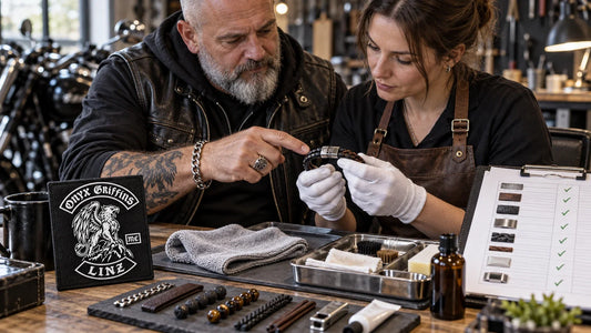 Onyx Griffins editorial scene illustrating safe bracelet care based on confirmed metal, leather, stone, coating, plating, cord, adhesive and closure materials: featured.