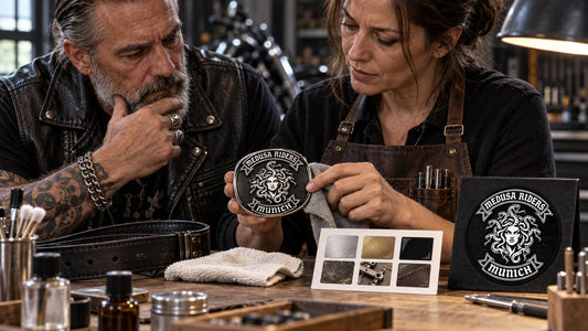 Medusa Riders editorial scene illustrating safe belt-buckle care based on confirmed base metal, plating, enamel, antiqued finish, moving parts and leather attachment: featured.